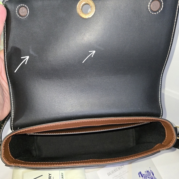 Burberry Giant Check & Leather Note  Crossbody bag Birch Brown with Reciept - Picture 7 of 13